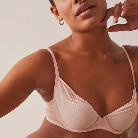 Free People Heart Throb Mesh Underwire Bra Silver Pink Balconette Satin Trim XS - Picture 2 of 9